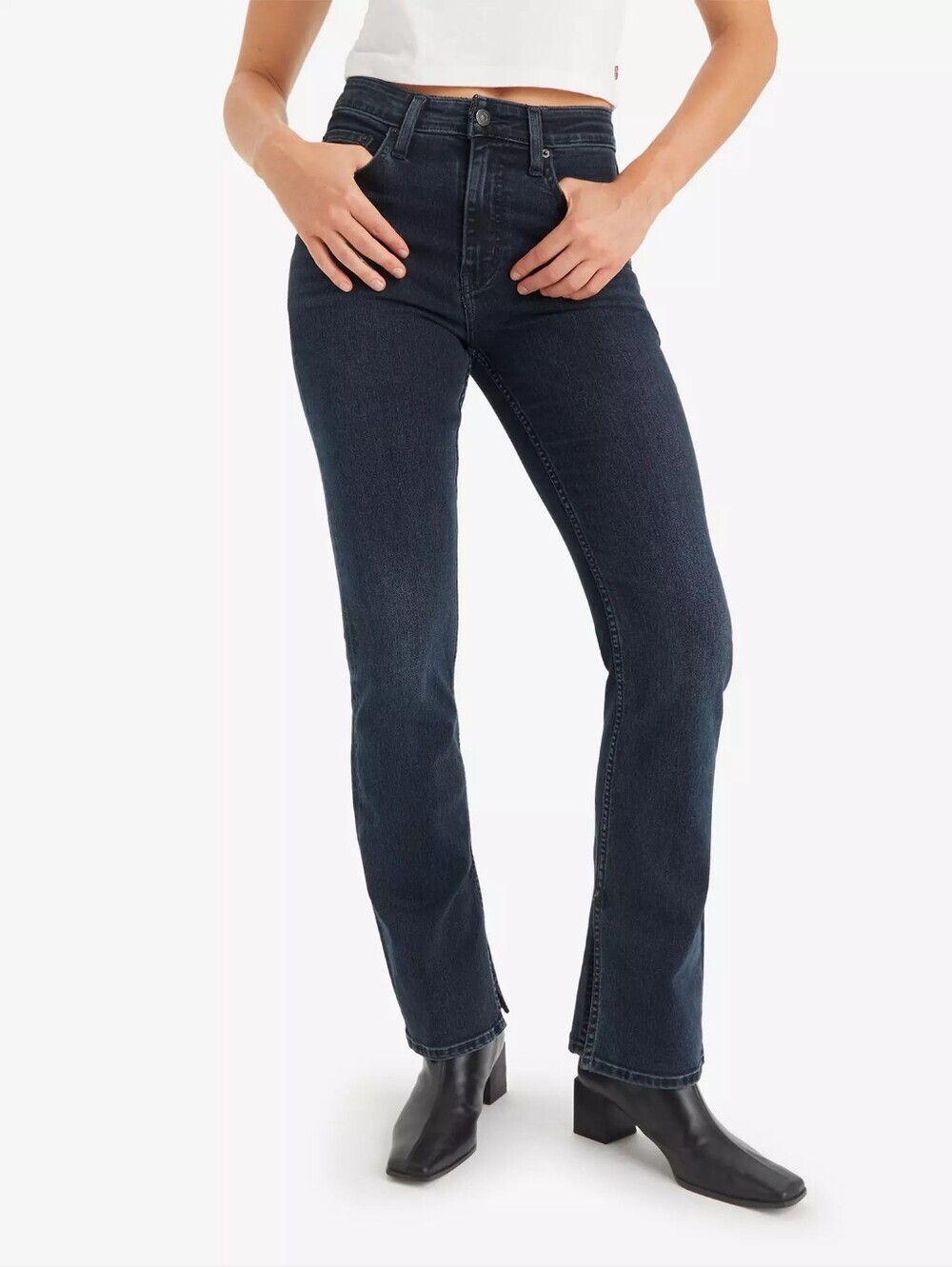 Levis Premium Women's Dark Indigio Blue 725 High Rise Slit Bootcut Jeans 29x32